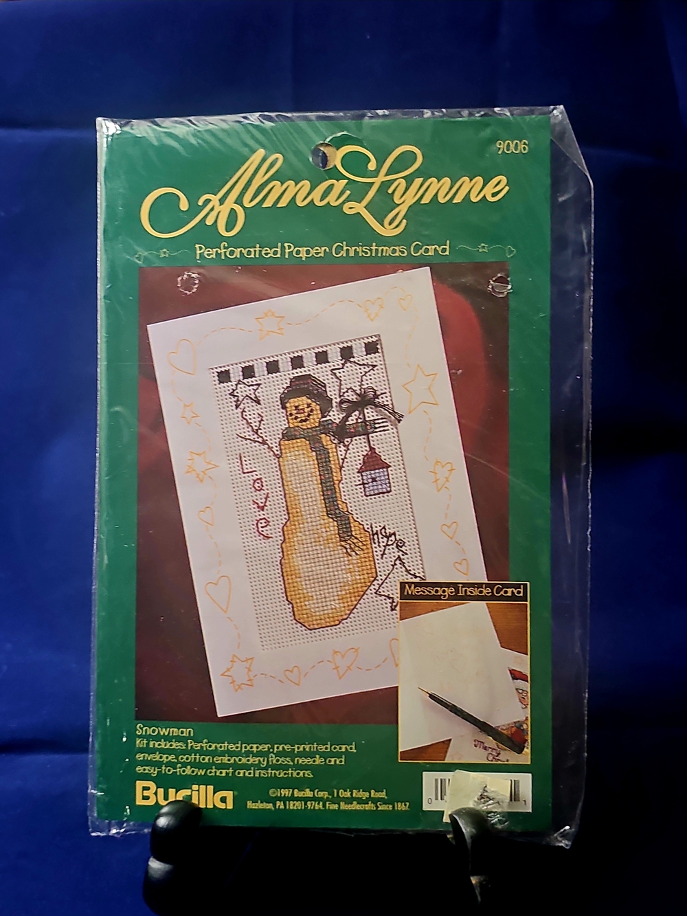 Bucilla Alma Snowman Christmas Card Cross Stitch Kit / Handcrafted Gift